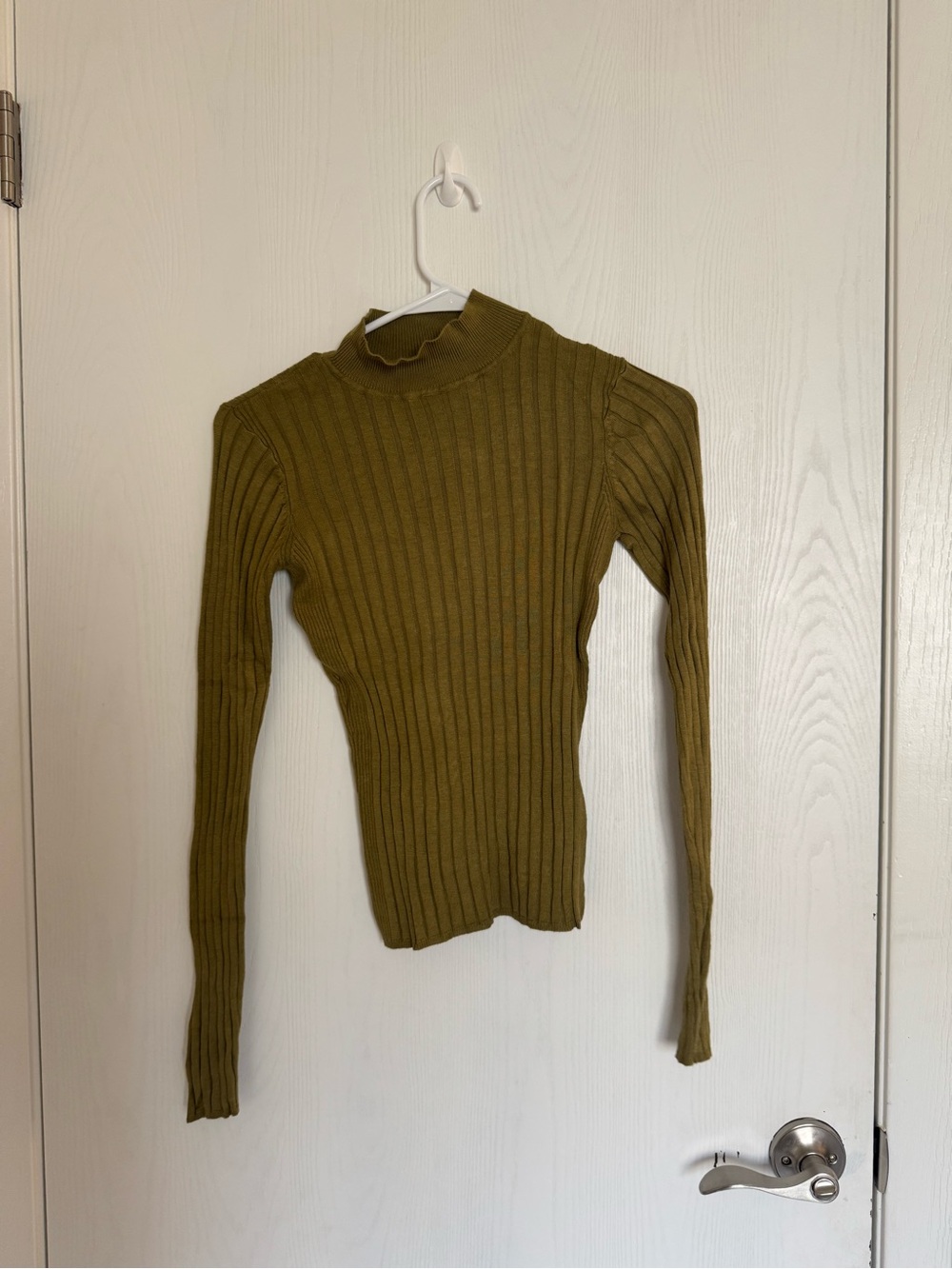 Ribbed Olive Mock Neck Women's Long Sleeve Shirt